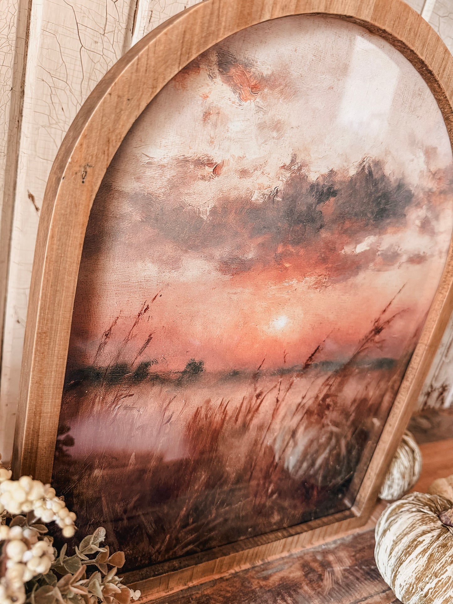 Moody Autumn Cornfield Sunset Framed Arched Print