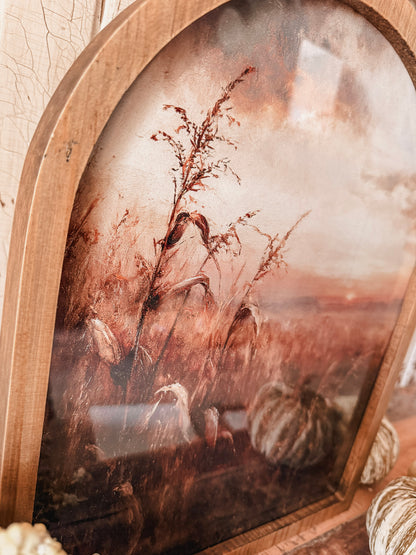 Moody Autumn Cornfield Sunset 2 Framed Arched Print
