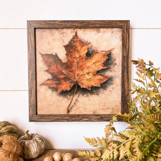Vintage Fall Leaf Wood Sign
