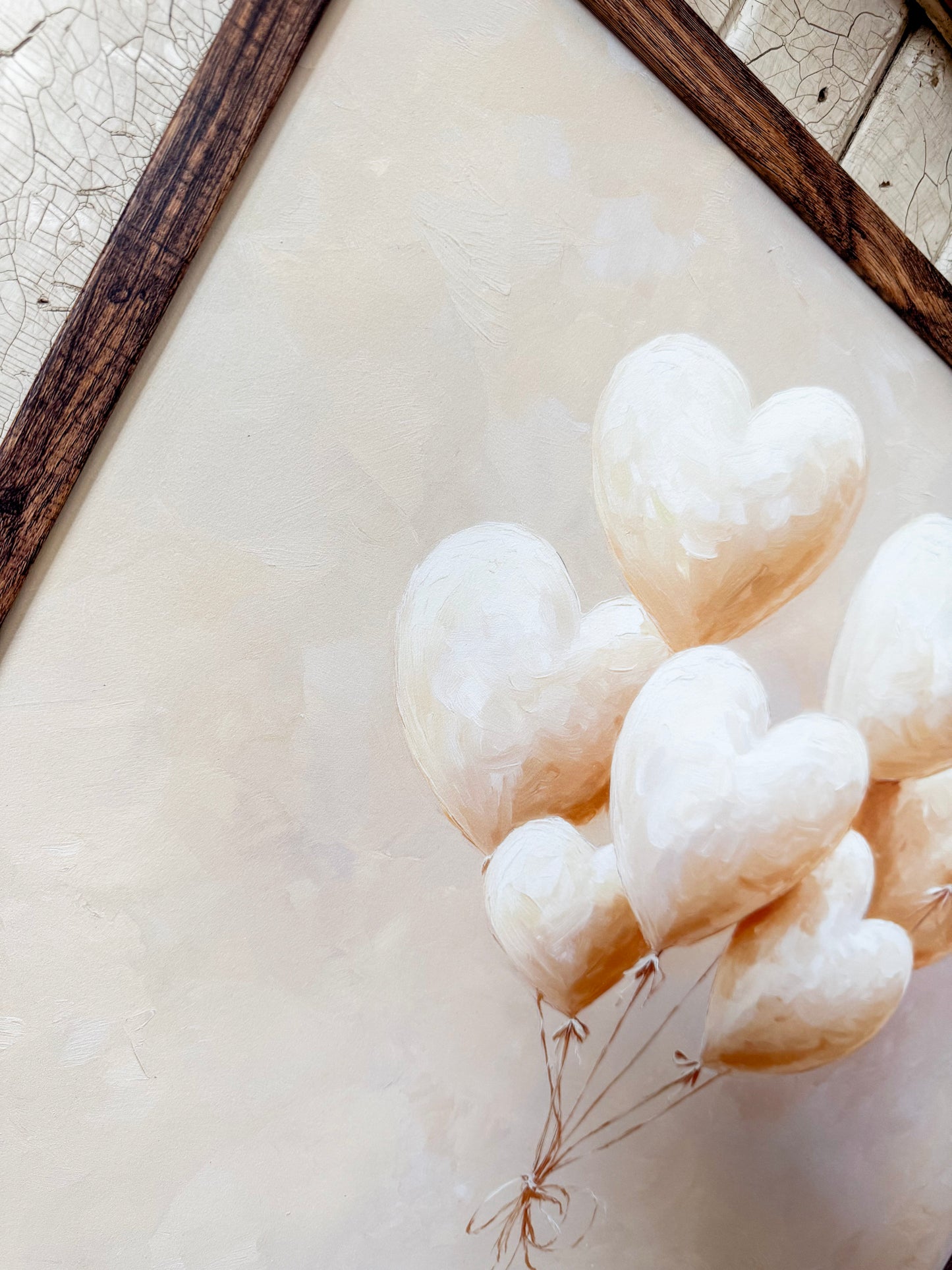 Neutral White Balloon Hearts Wood Sign