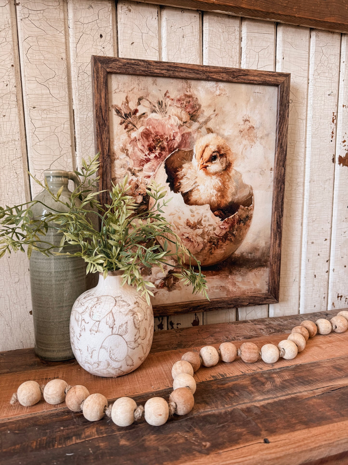 Baby Chick in Vintage Flower Egg Wood Sign