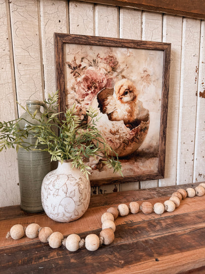 Baby Chick in Vintage Flower Egg Wood Sign
