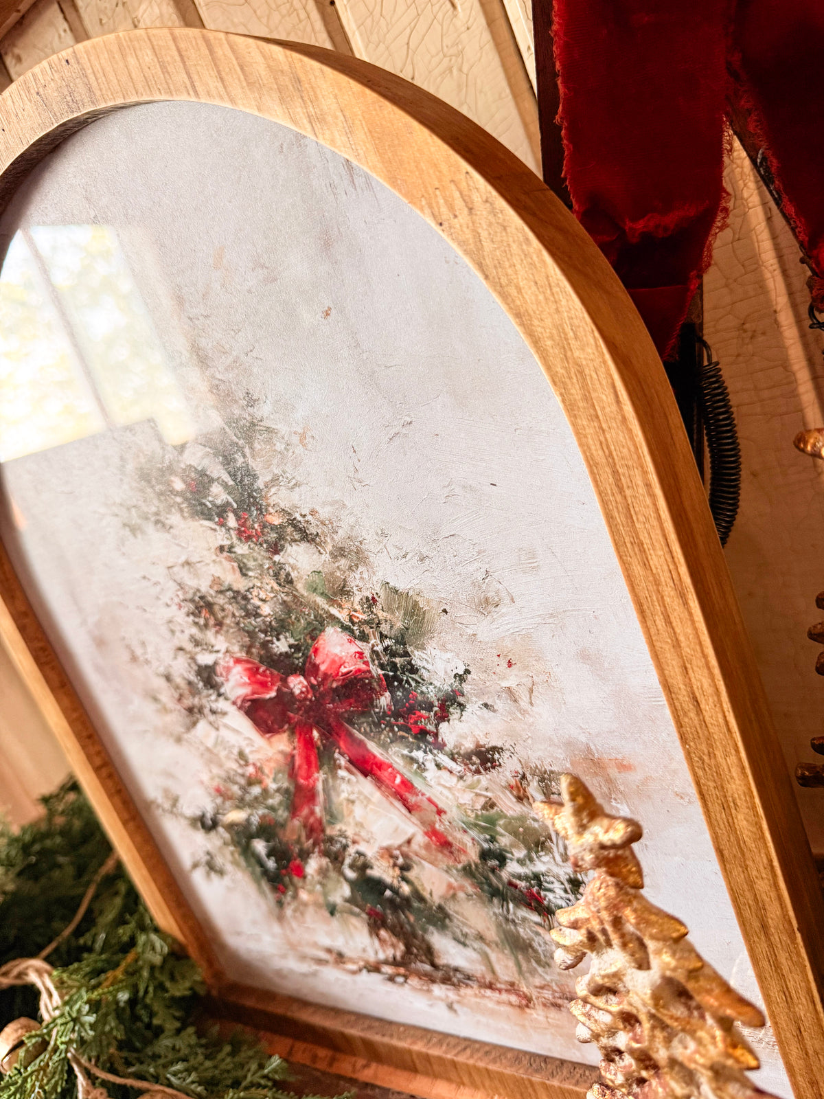 Framed Arch - Abstract Christmas Tree w/ Red Bow