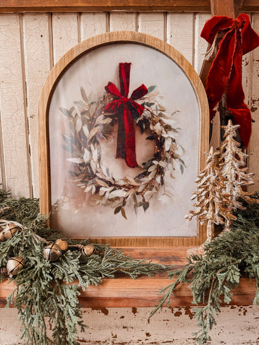 Framed Arch - Christmas Wreath w/ Red Bow