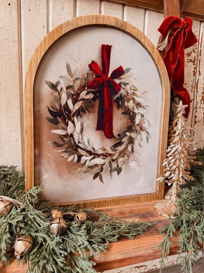 Framed Arch - Christmas Wreath w/ Red Bow