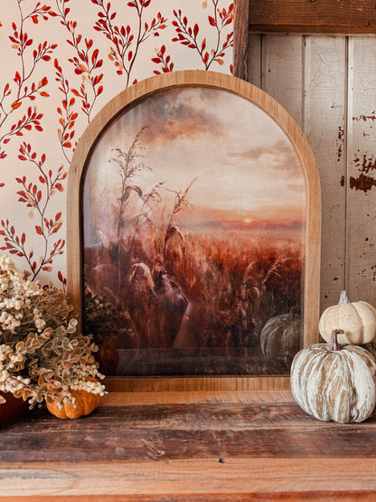Moody Autumn Cornfield Sunset 2 Framed Arched Print