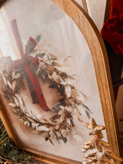 Framed Arch - Christmas Wreath w/ Red Bow