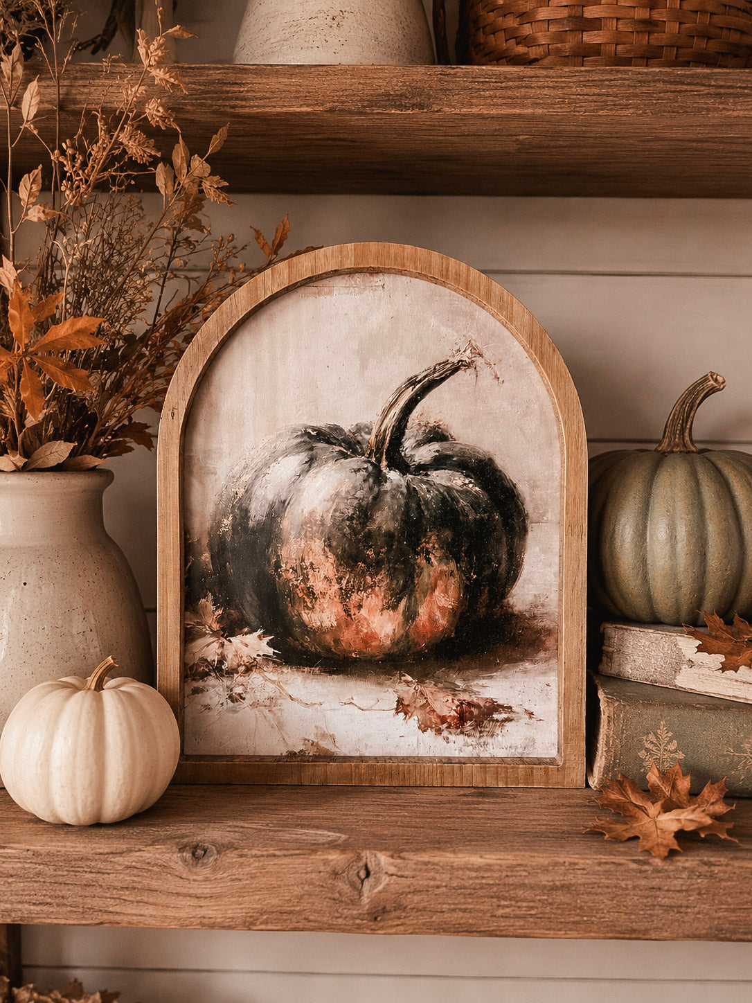 Vintage Black Pumpkin Fall Framed Arched Print