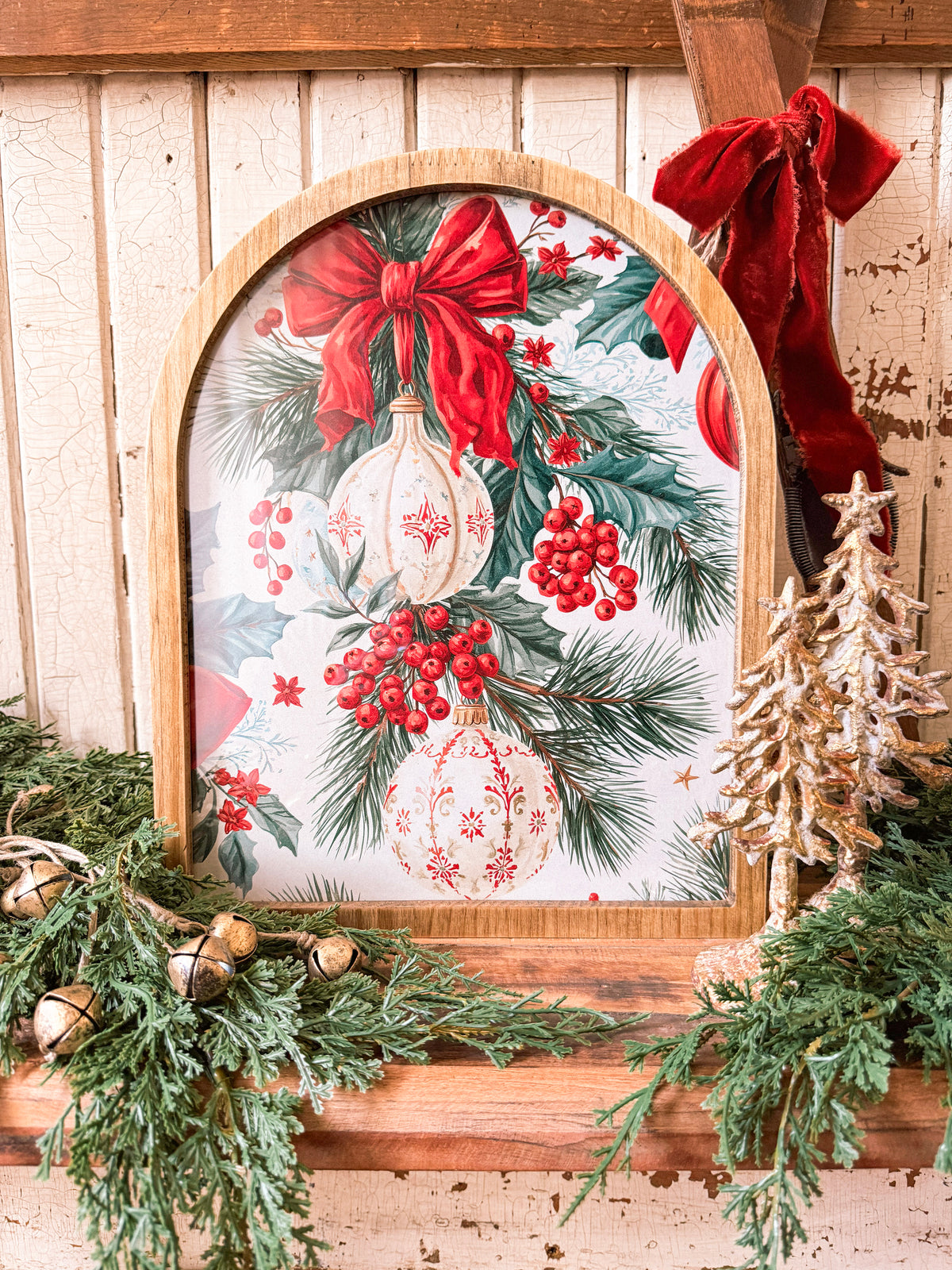 Framed Arch - Colorful Christmas Bows & Ornaments