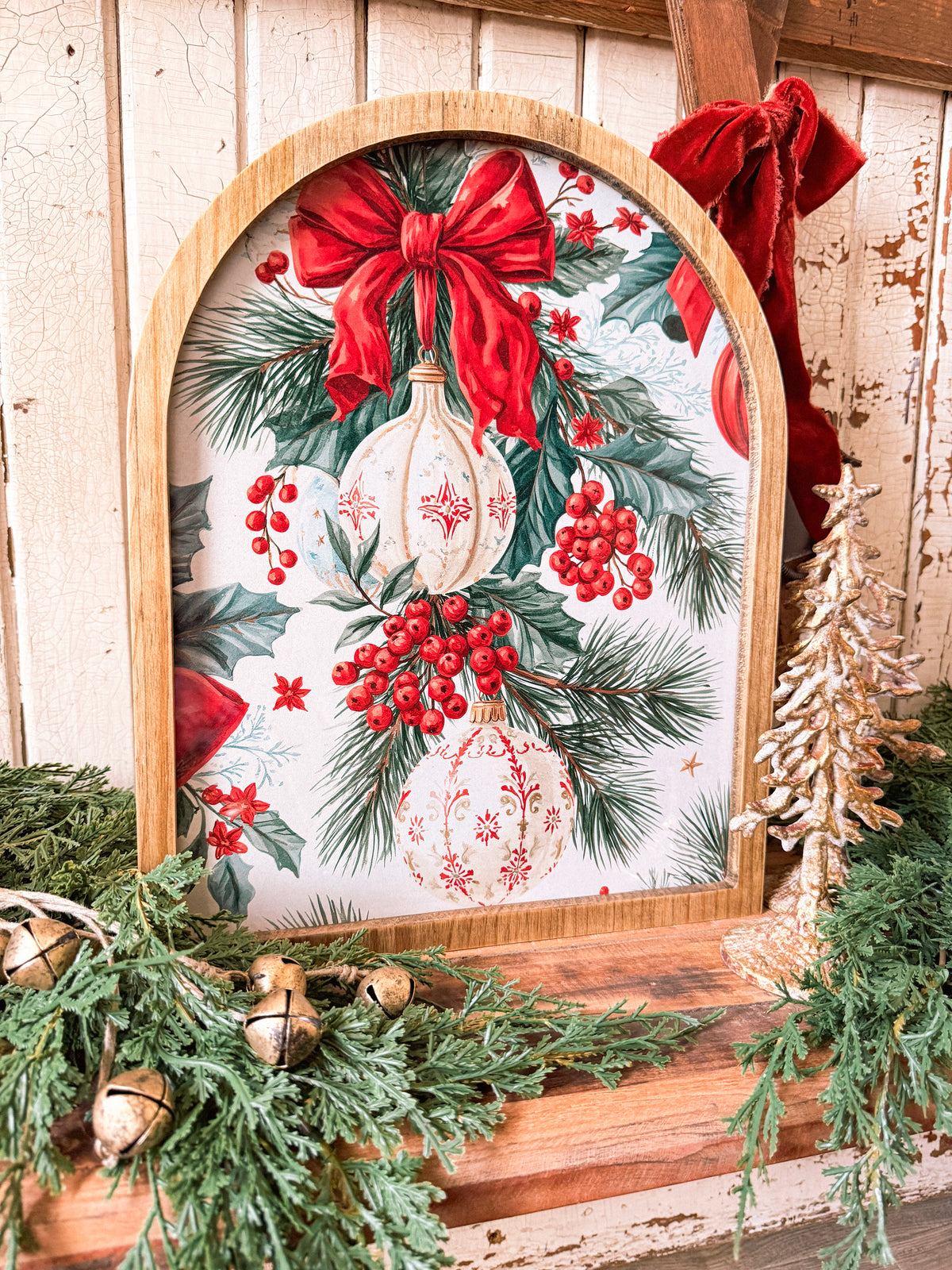 Framed Arch - Colorful Christmas Bows & Ornaments