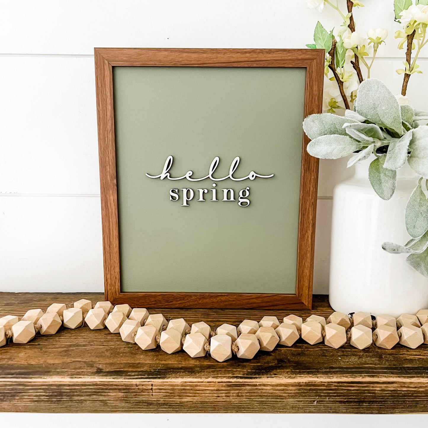 Hello Spring Green Background Wood Sign