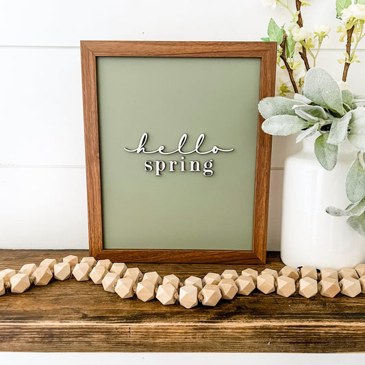 Hello Spring Green Background Wood Sign