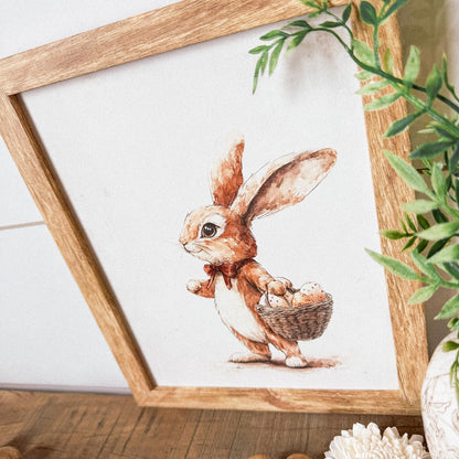 Vintage Rabbit With Basket Easter Spring Wall Art