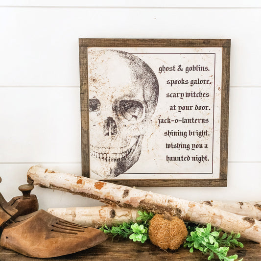 Halloween Skull Sign with Saying Wood Sign