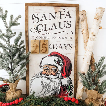Santa Christmas Countdown Wood Sign