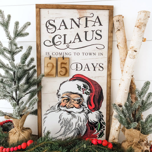 Santa Christmas Countdown Wood Sign
