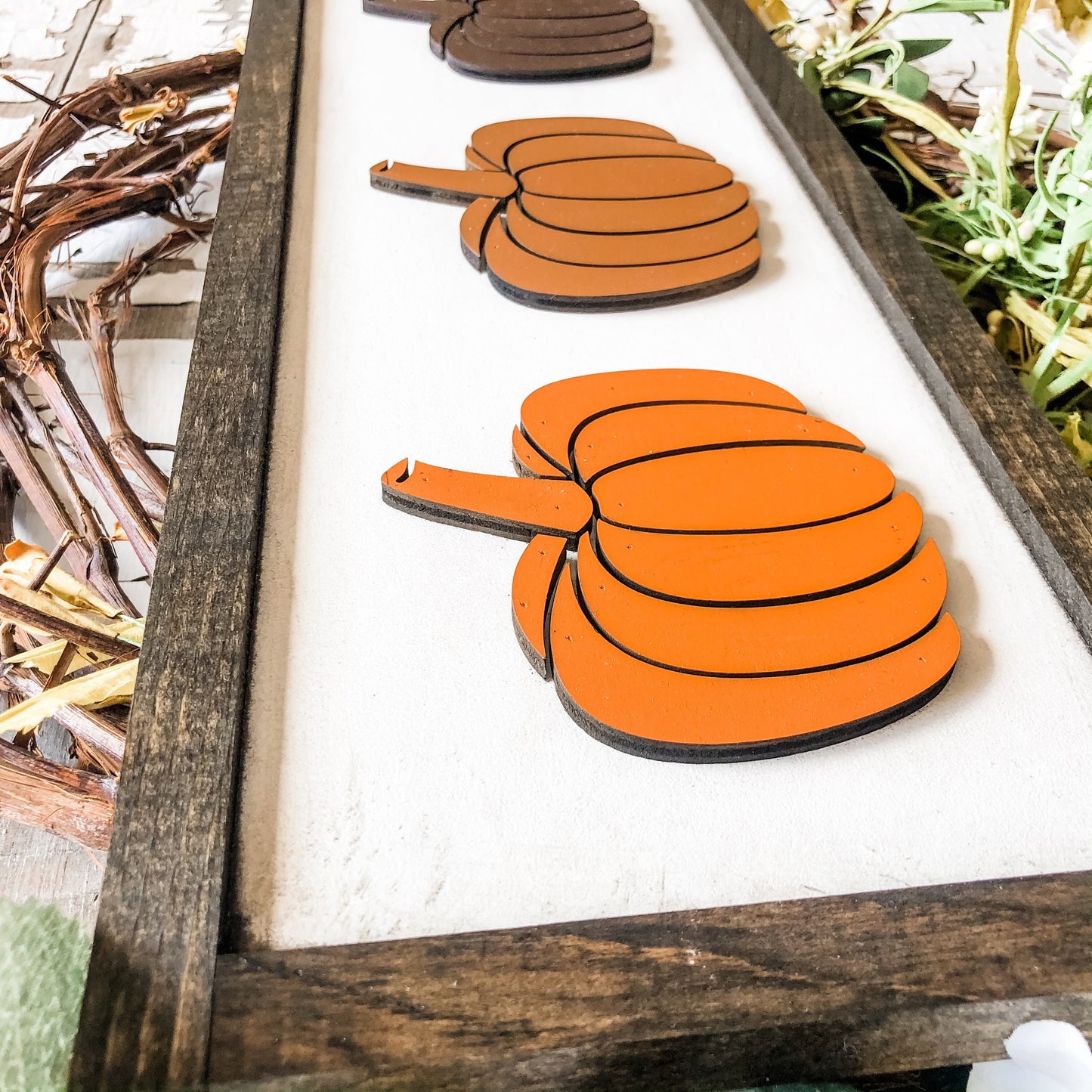 Fall Laser Cut Pumpkins Wood Sign