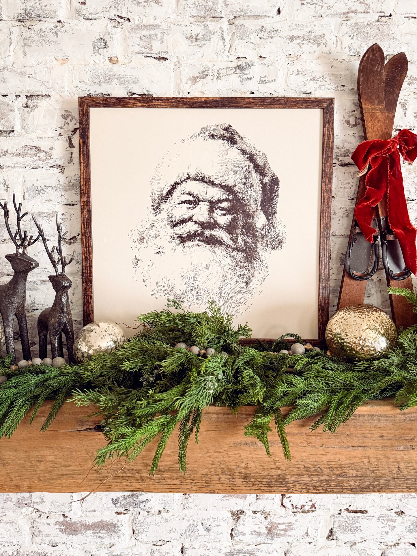 Vintage Black/White Santa Face Sign