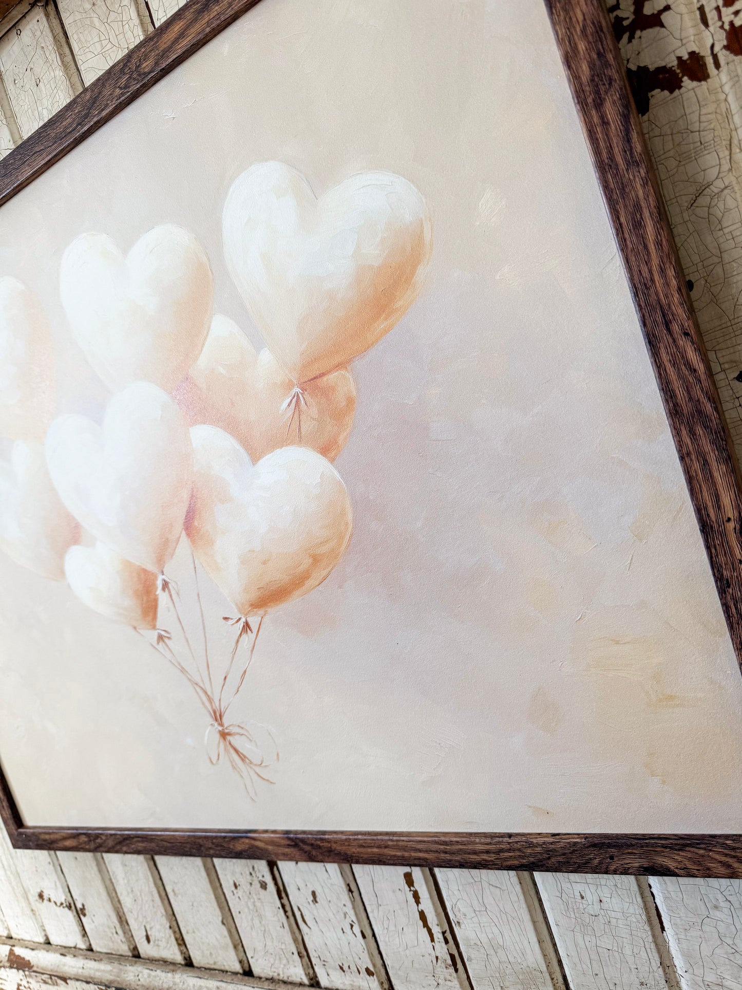 Neutral White Balloon Hearts Wood Sign