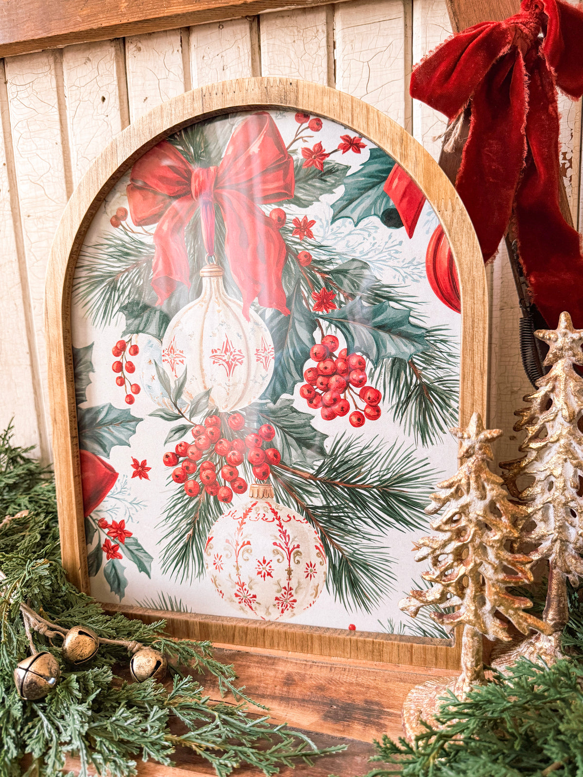 Framed Arch - Colorful Christmas Bows & Ornaments