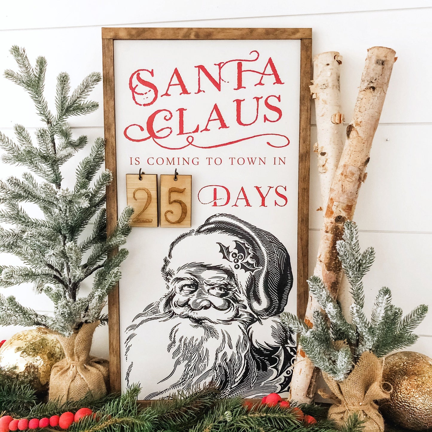 Santa Christmas Countdown Wood Sign