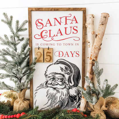 Santa Christmas Countdown Wood Sign