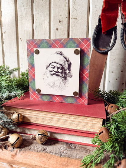 Vintage Santa Mini Wood Block