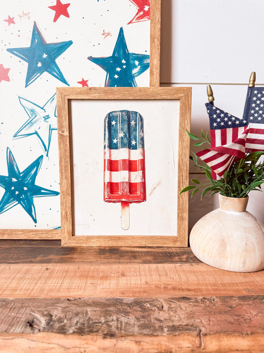 Popsicle American Flag Wood Sign