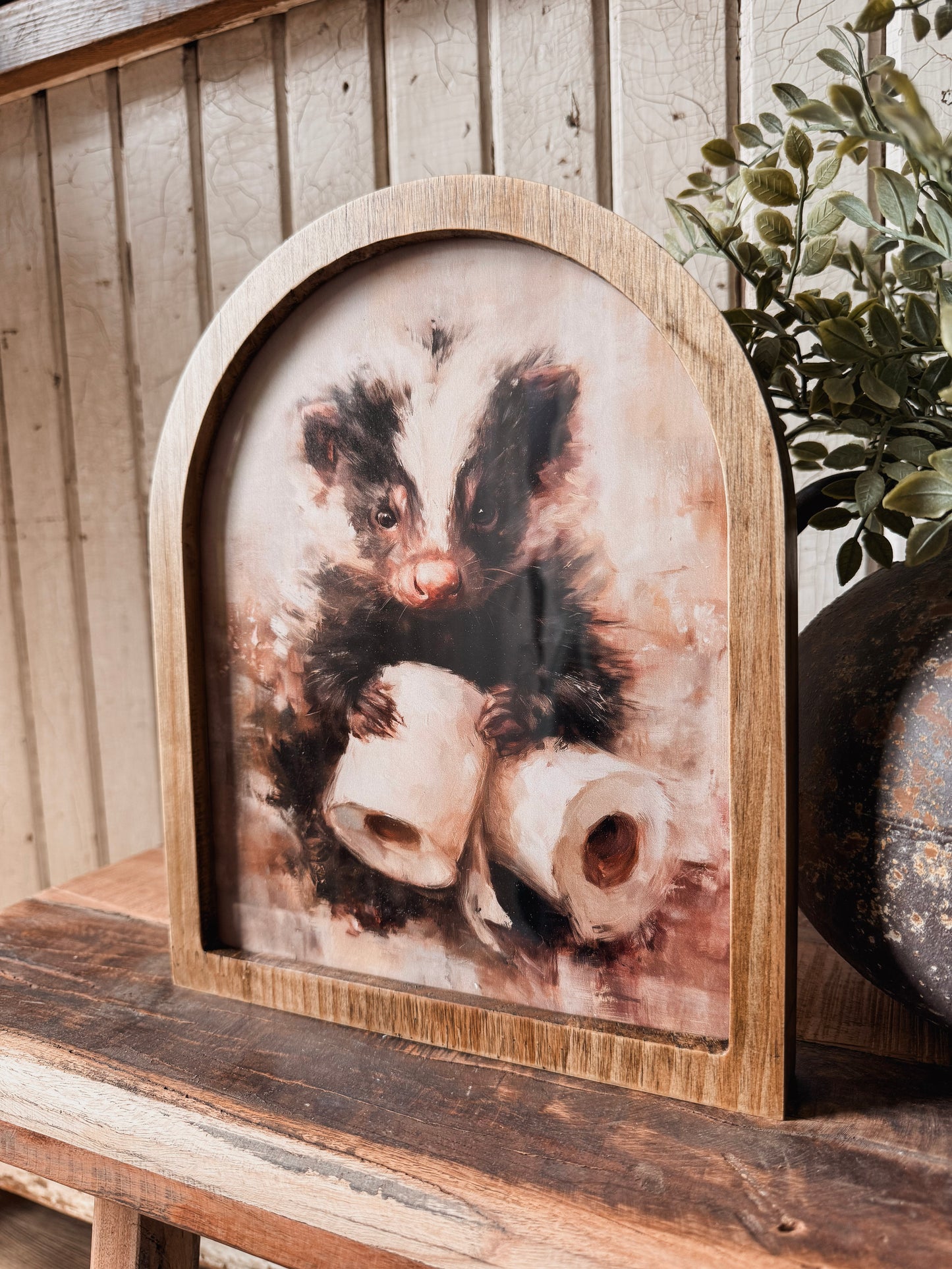 Skunk with Toilet Paper Funny Framed Arched Print