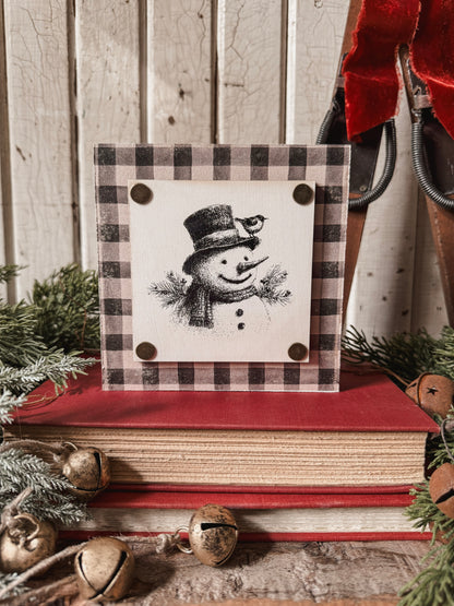 Black/White Snowman Mini Wood Block