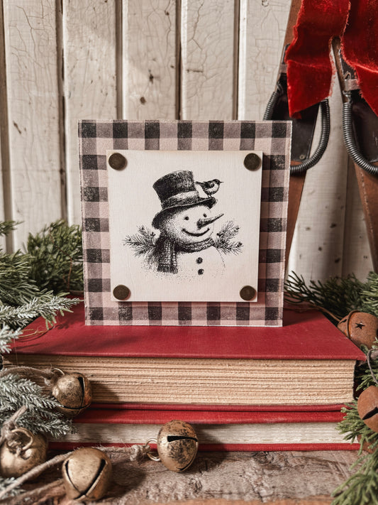 Black/White Snowman Mini Wood Block