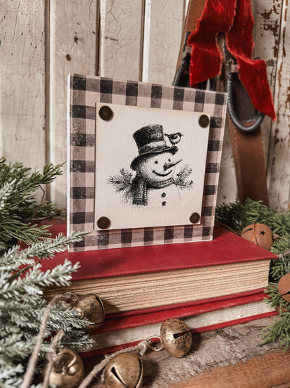 Black/White Snowman Mini Wood Block
