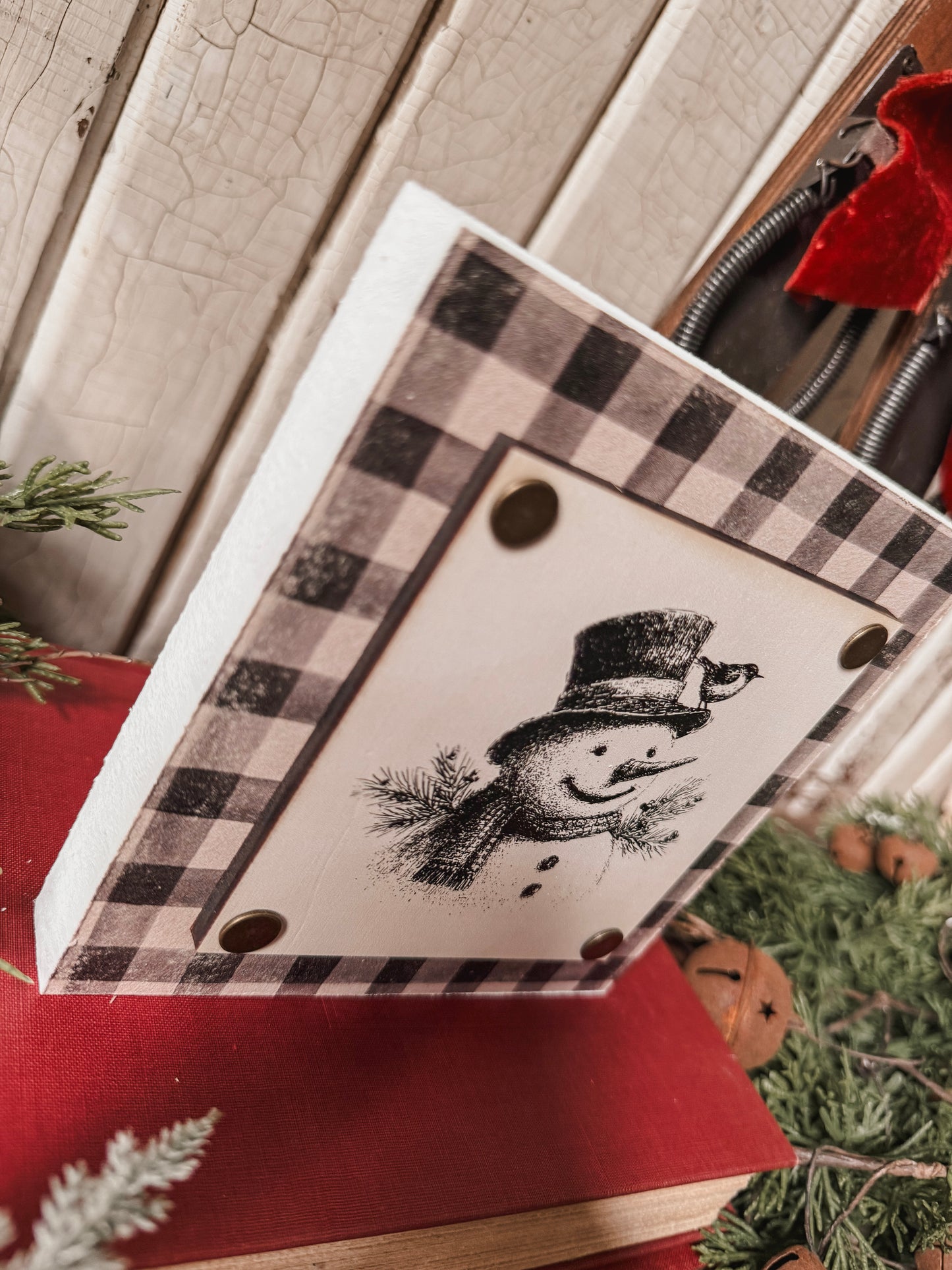 Black/White Snowman Mini Wood Block