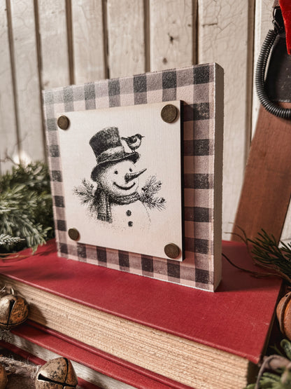 Black/White Snowman Mini Wood Block