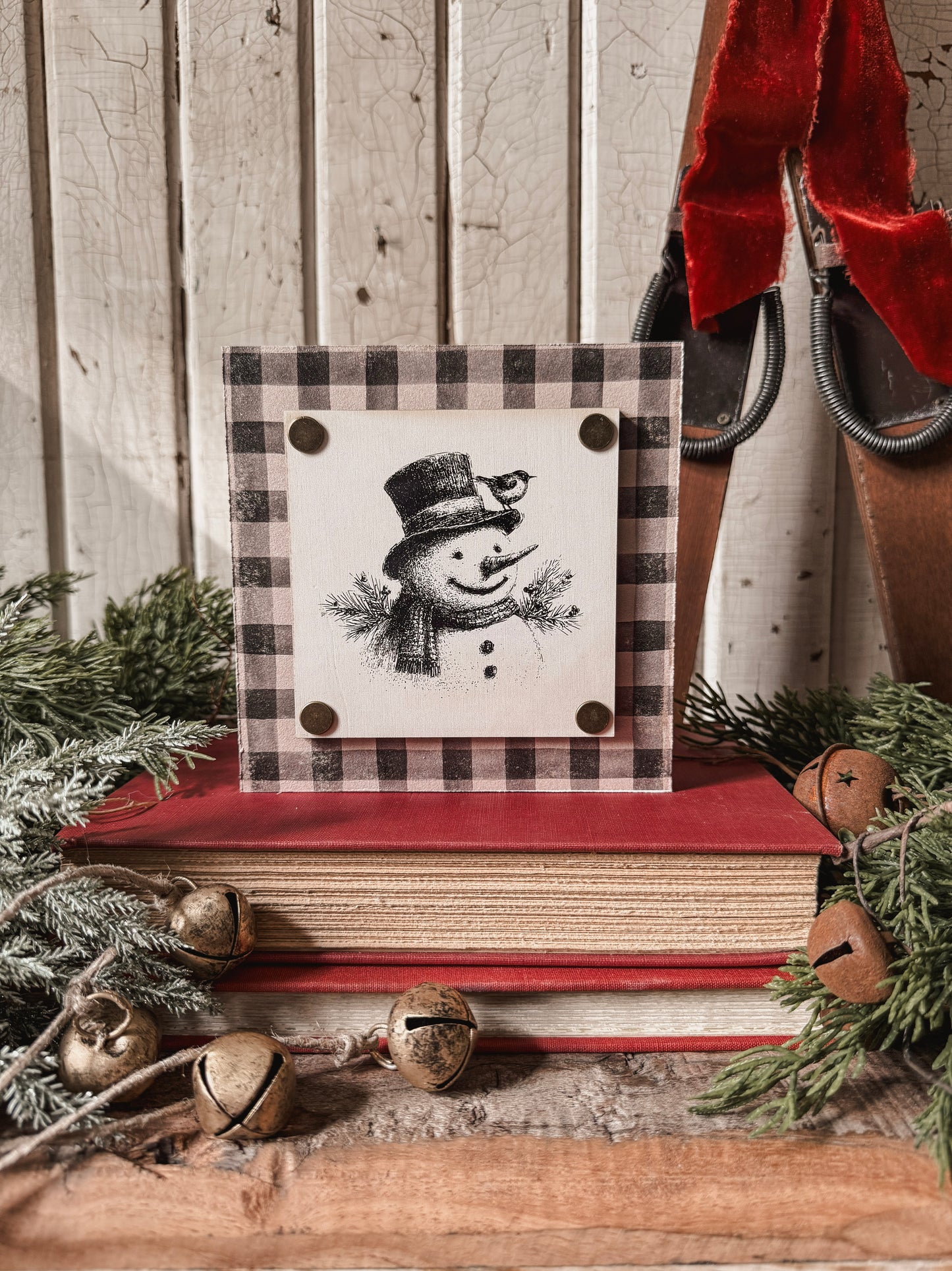 Black/White Snowman Mini Wood Block