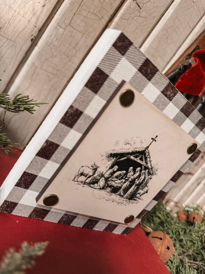 Black/White Nativity Mini Wood Block