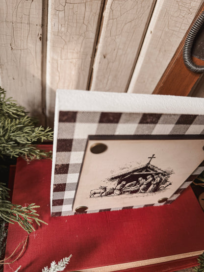 Black/White Nativity Mini Wood Block