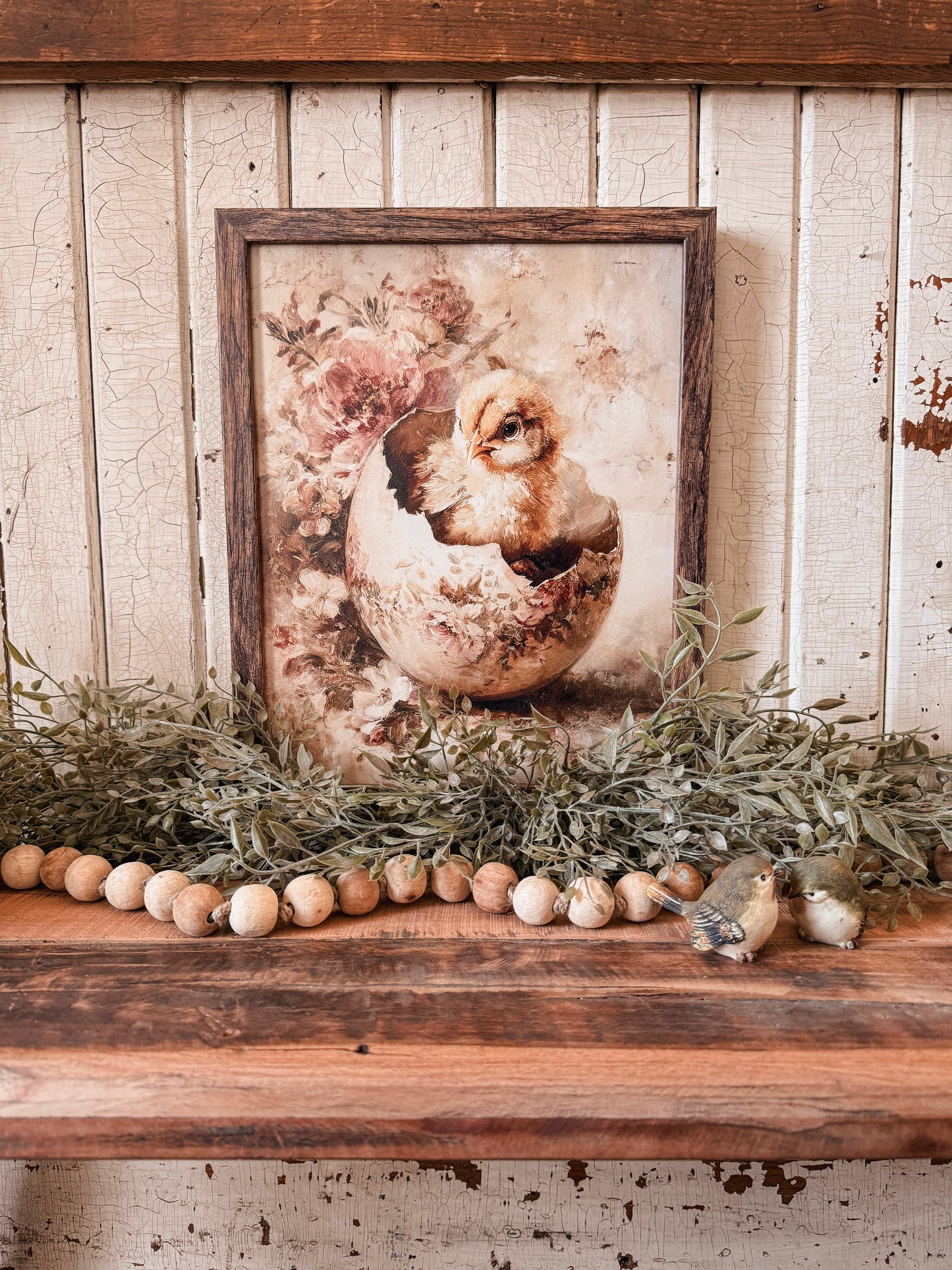 Baby Chick in Vintage Flower Egg Wood Sign