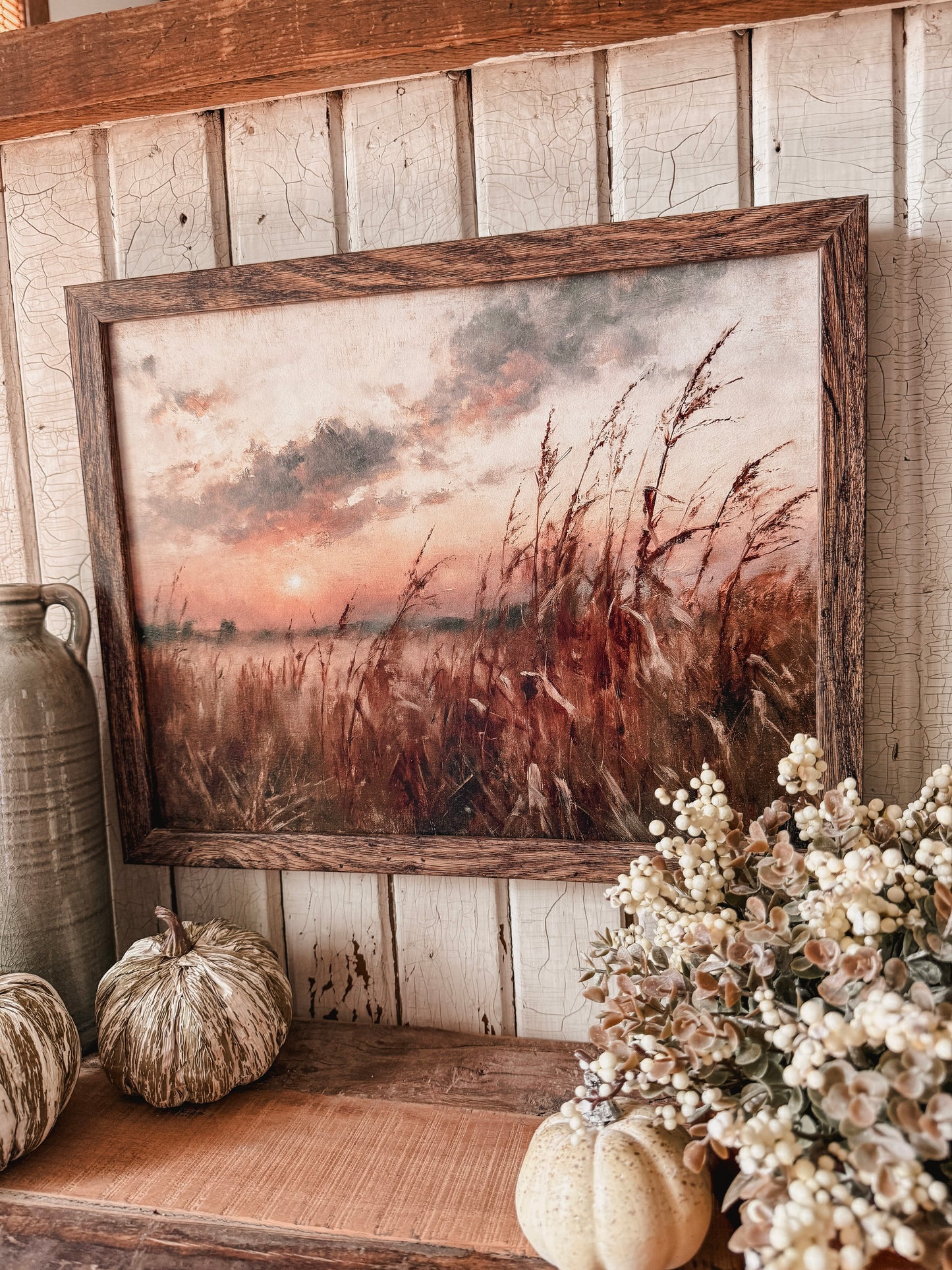 Moody Autumn Cornfield Sunset Art Print Wood Sign