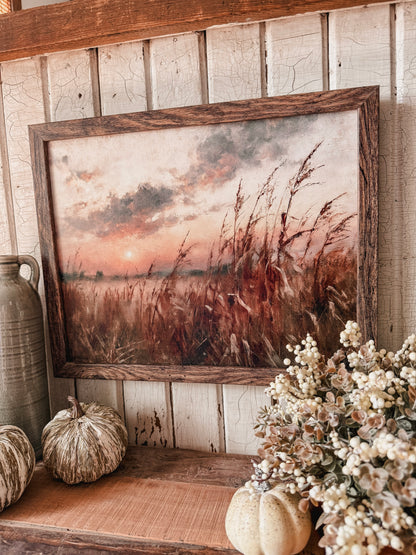 Moody Autumn Cornfield Sunset Art Print Wood Sign