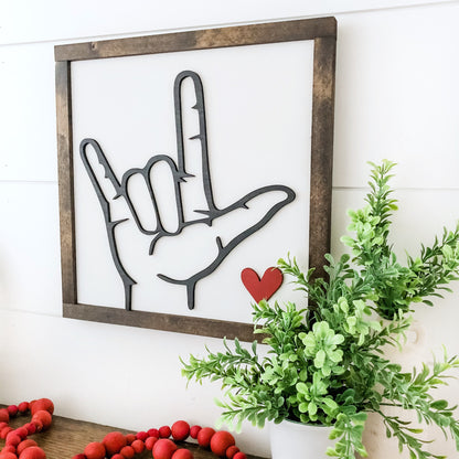 I Love You Hand Wood Sign
