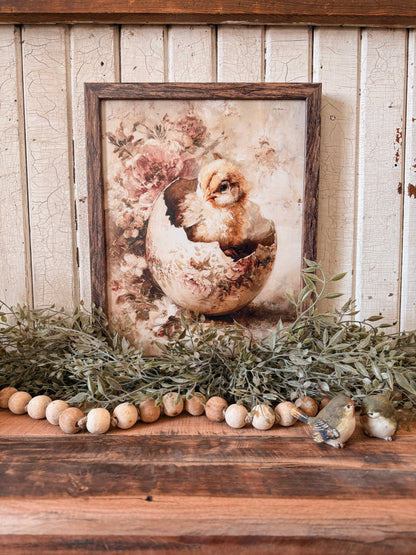 Baby Chick in Vintage Flower Egg Wood Sign