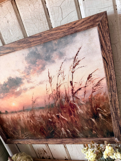 Moody Autumn Cornfield Sunset Art Print Wood Sign