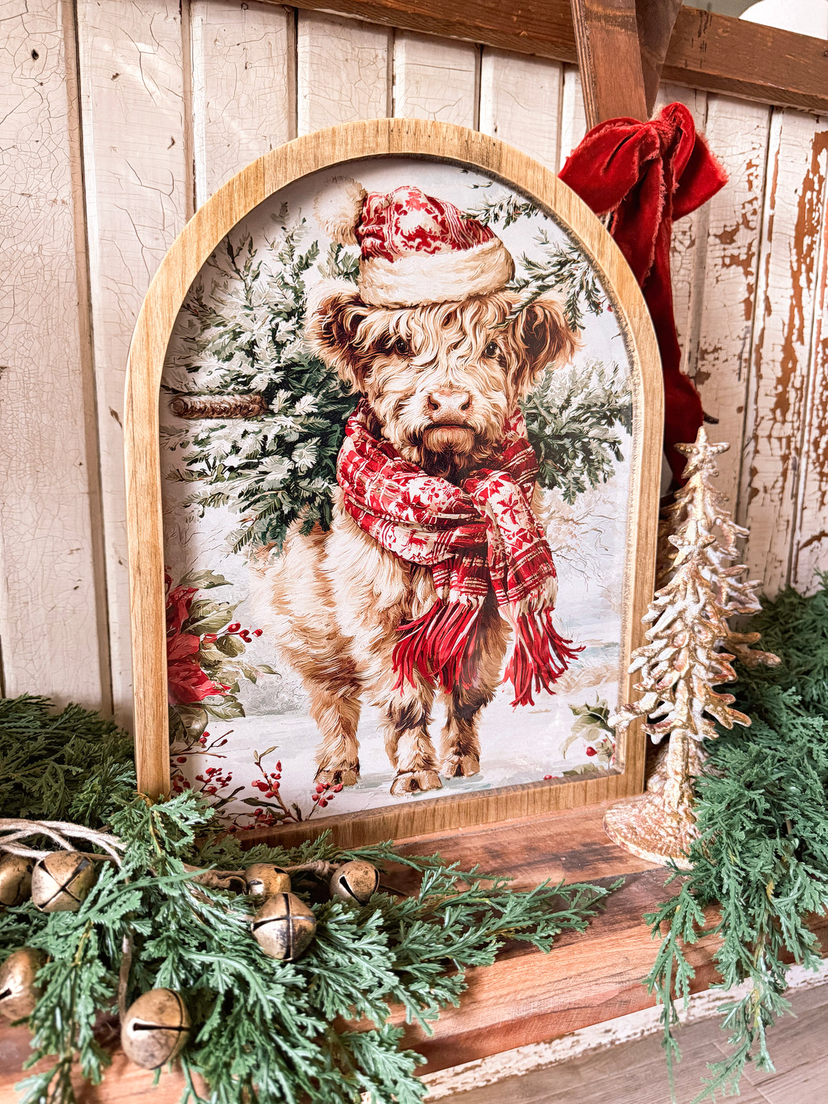 Framed Arch - Colorful Highland Christmas Cow