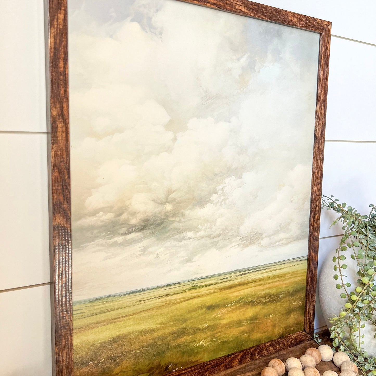 Countryside Clouds Painting Wood Sign