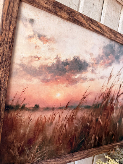 Moody Autumn Cornfield Sunset Art Print Wood Sign