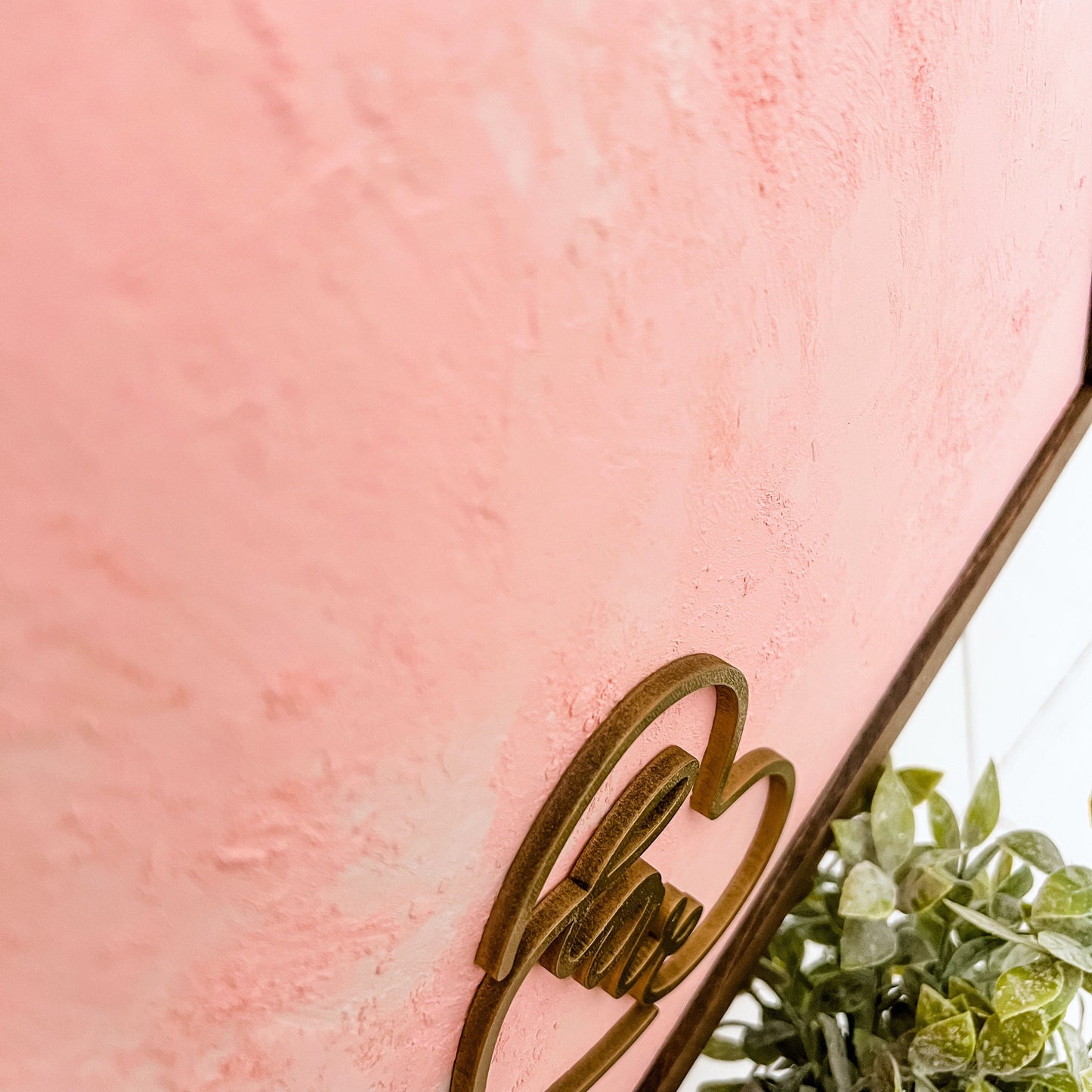 Pink Love Heart Textured Wood Sign