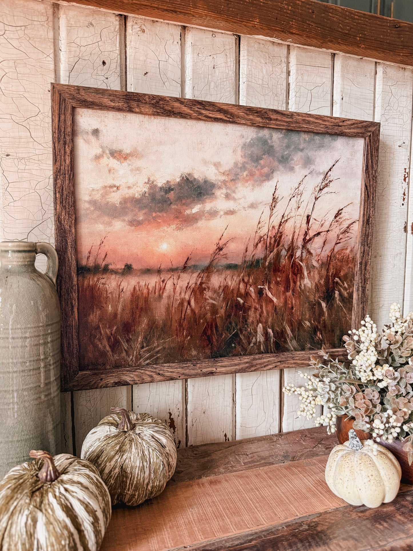 Moody Autumn Cornfield Sunset Art Print Wood Sign