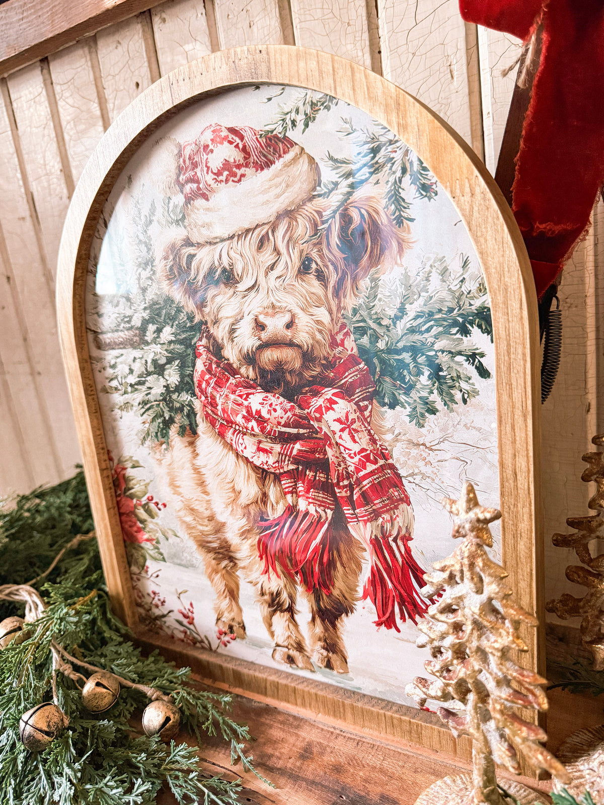 Framed Arch - Colorful Highland Christmas Cow