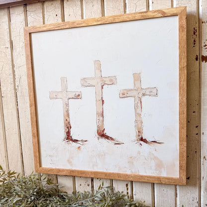 Three Crosses Wood Sign